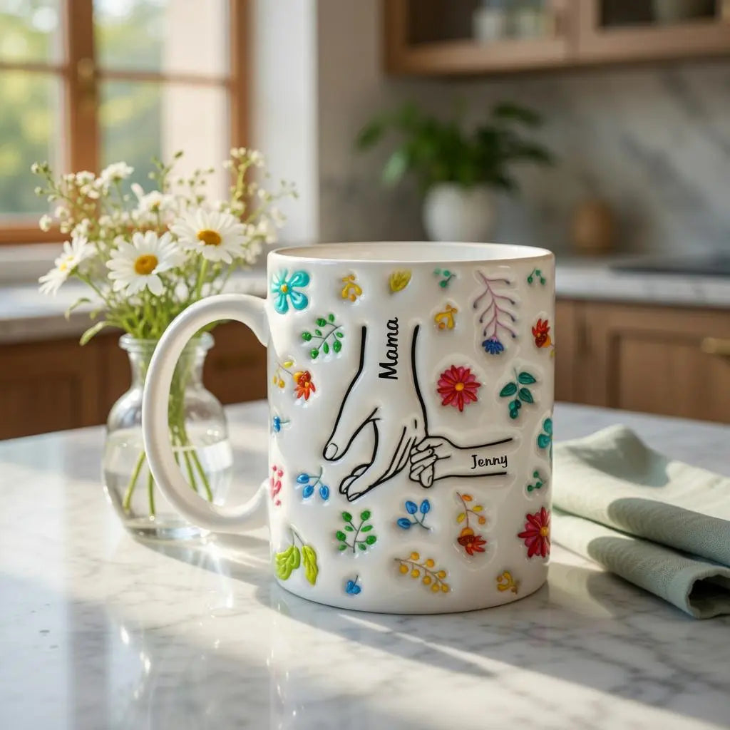 Family Love in Every Sip, Inflated Effect Mug Gift for Mom & Grandma Ducon Space