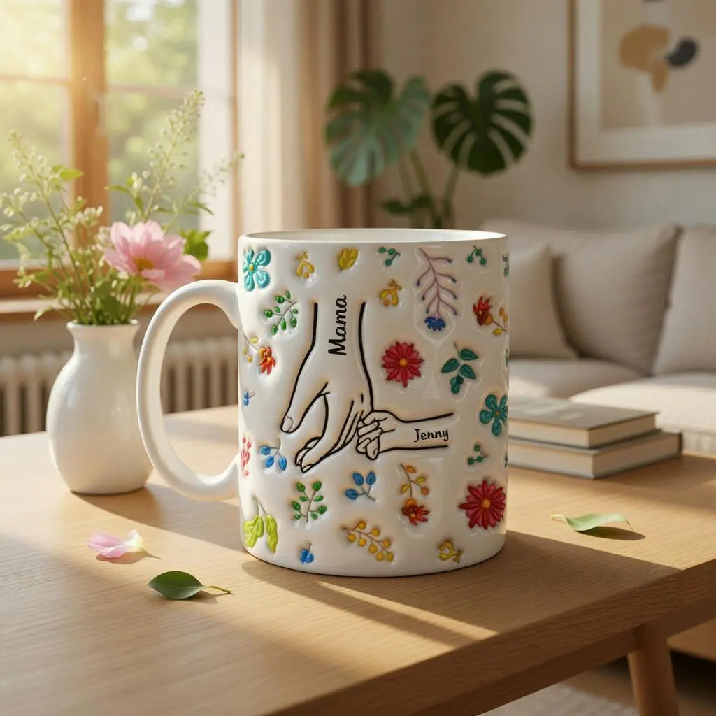 Family Love in Every Sip, Inflated Effect Mug Gift for Mom & Grandma Ducon Space