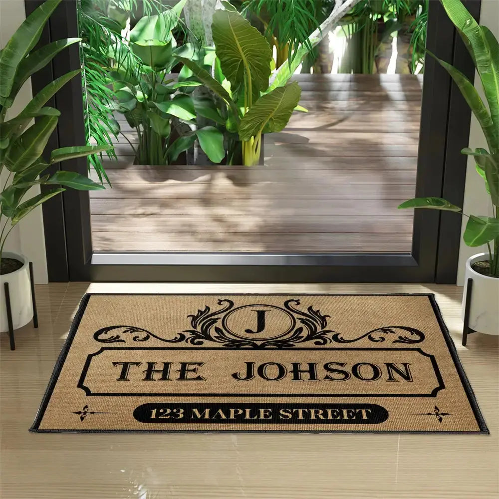Family Monogram With Address Vintage Doormat Duconspace