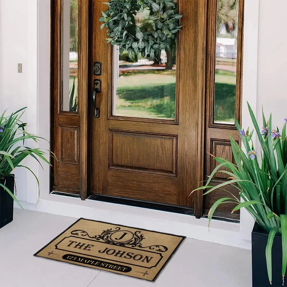 Family Monogram With Address Vintage Doormat Duconspace
