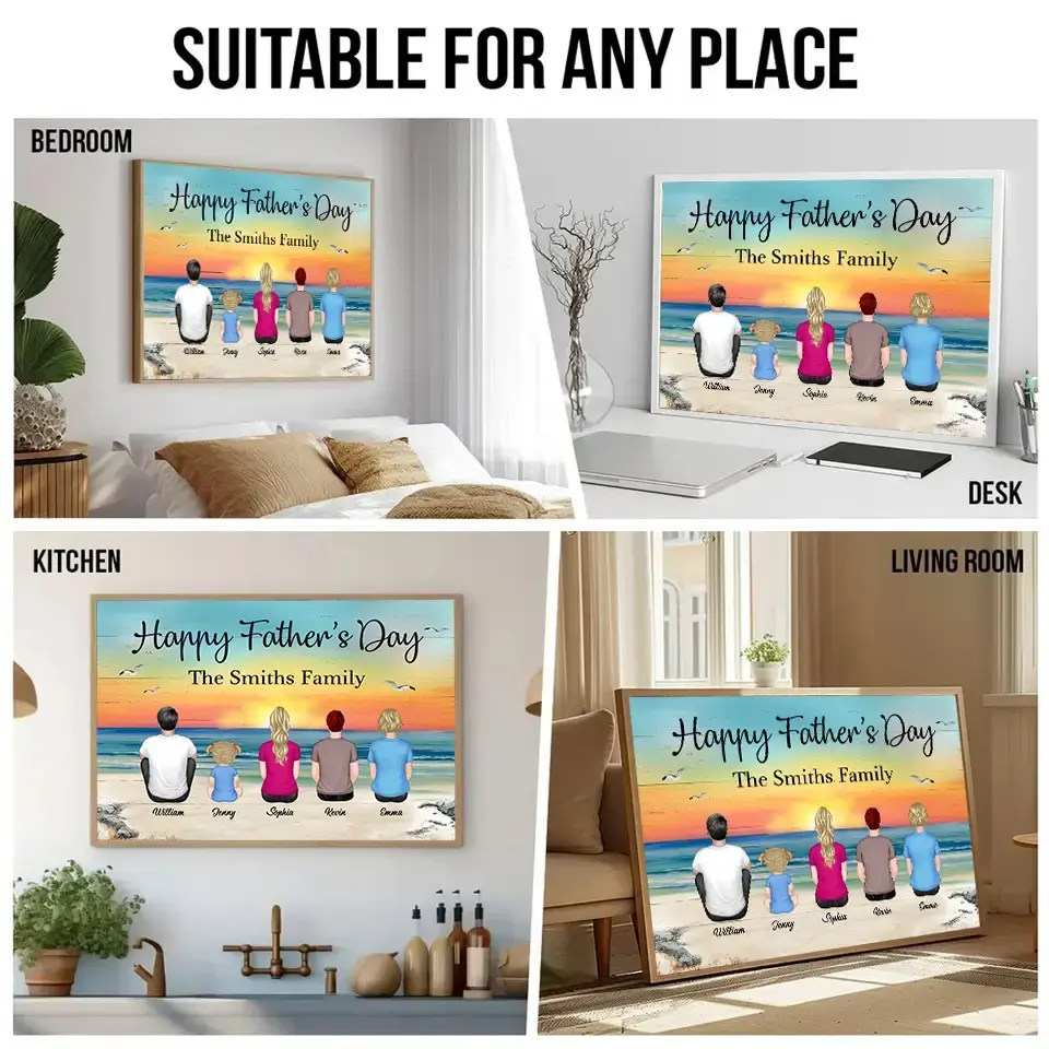 Family Sitting Vintage Beach Landscape Poster - Custom Gift for Family Member Duconspace