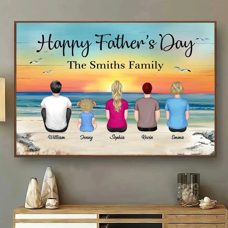 Family Sitting Vintage Beach Landscape Poster - Custom Gift for Family Member Duconspace