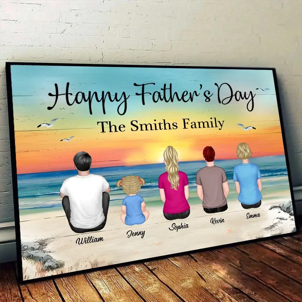 Family Sitting Vintage Beach Landscape Poster - Custom Gift for Family Member Duconspace