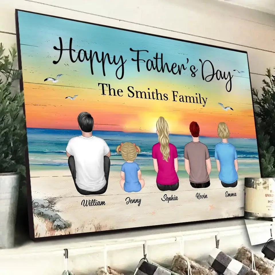 Family Sitting Vintage Beach Landscape Poster - Custom Gift for Family Member Duconspace
