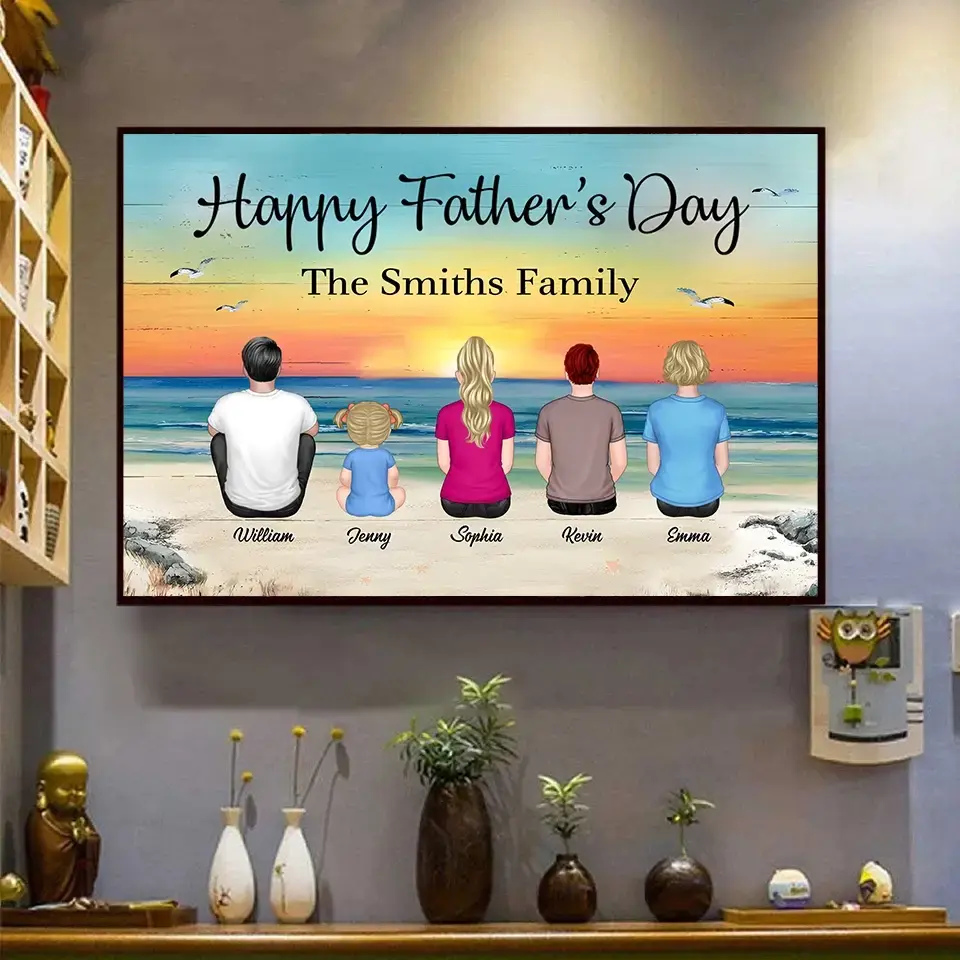 Family Sitting Vintage Beach Landscape Poster - Custom Gift for Family Member Duconspace