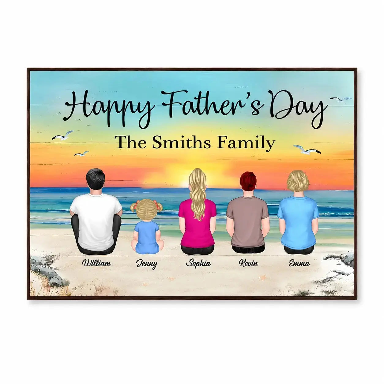 Family Sitting Vintage Beach Landscape Poster - Custom Gift for Family Member Duconspace