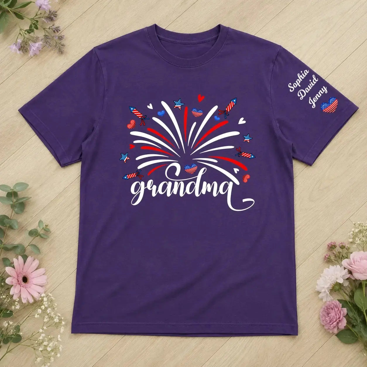 Firework America Flag Shirt - Personalized Gift for Grandma Duconspace