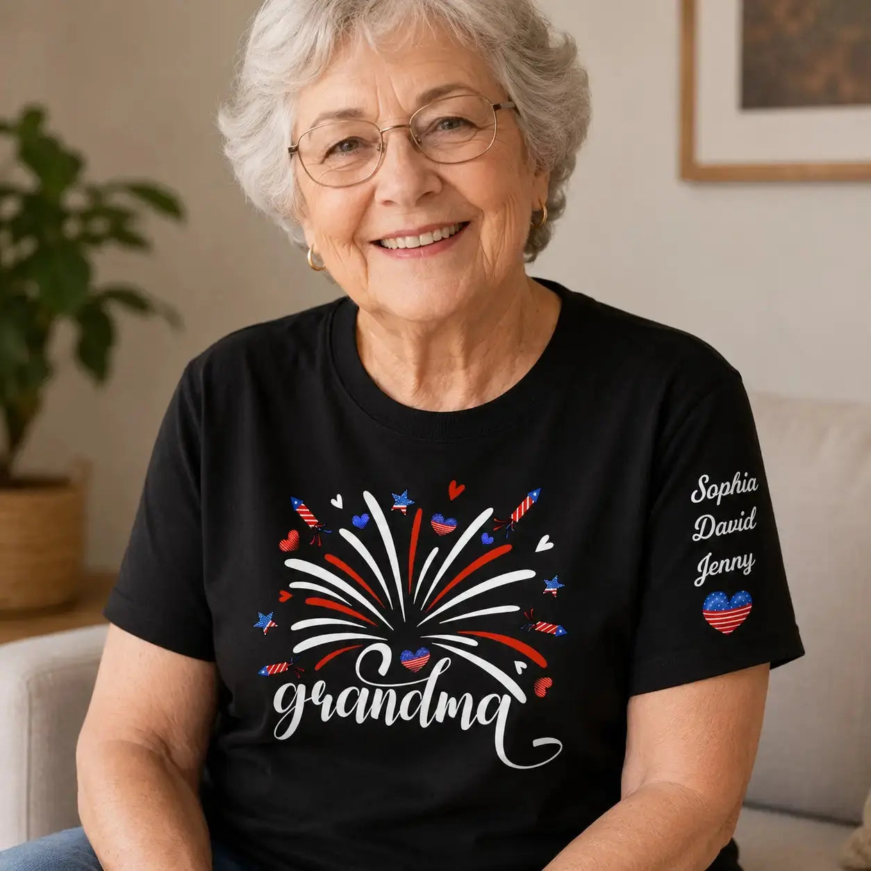 Firework America Flag Shirt - Personalized Gift for Grandma Duconspace