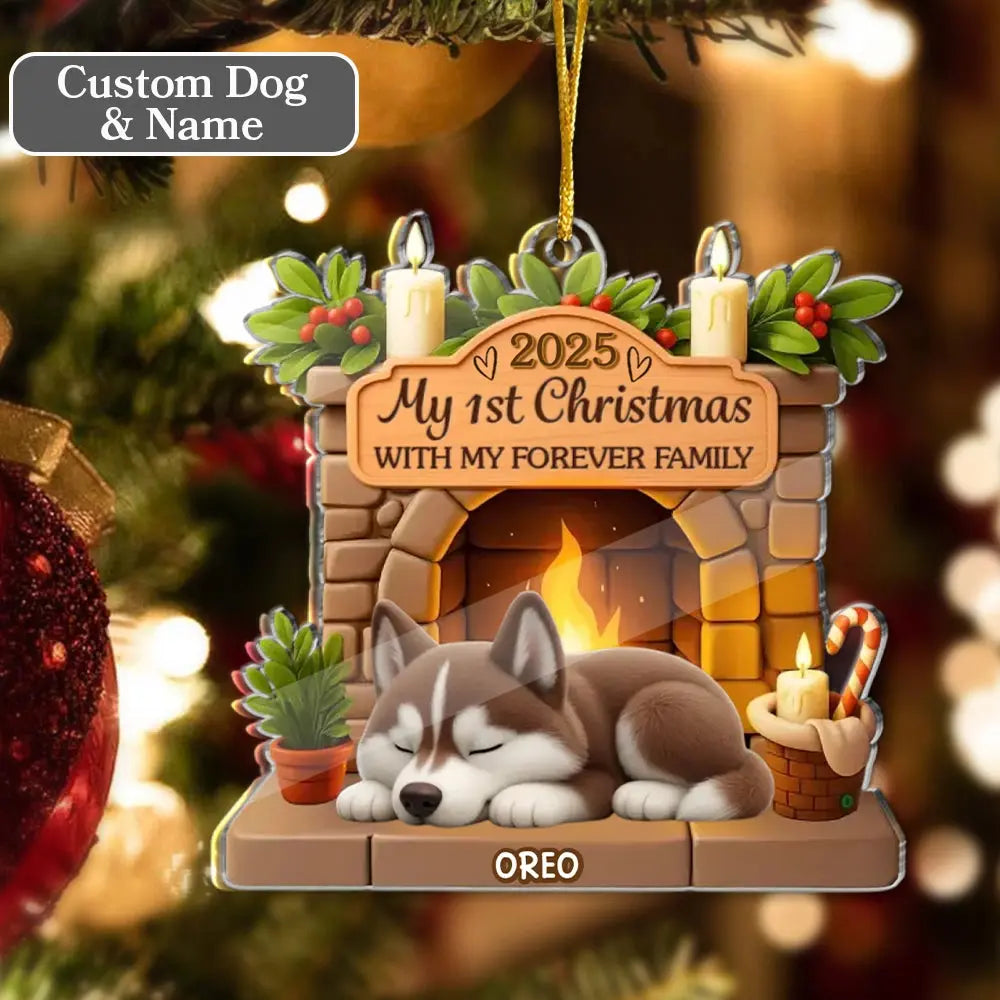 First Christmas With Family - Personalized Acrylic Ornament Gifts for Dog Lovers Duconspace