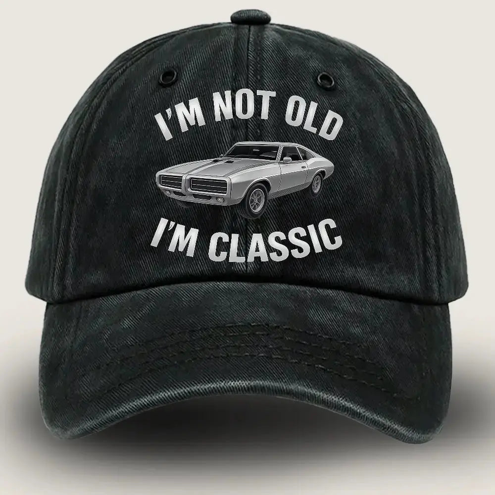 Funny Car Graphic Wash Denim Cap – I’m Not Old, I’m Classic Duconspace