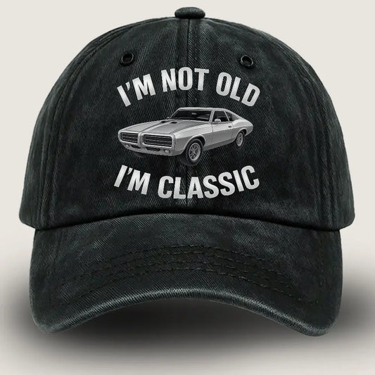 Funny Car Graphic Wash Denim Cap – I’m Not Old, I’m Classic