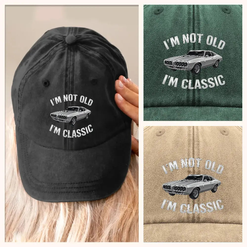 Funny Car Graphic Wash Denim Cap – I’m Not Old, I’m Classic