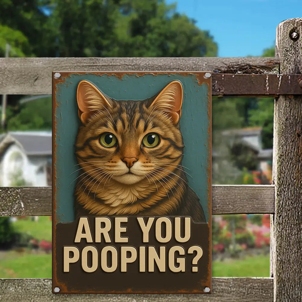 Funny Cat Bathroom Wall Art - Are You Pooping Vintage Bathroom Metal Sign