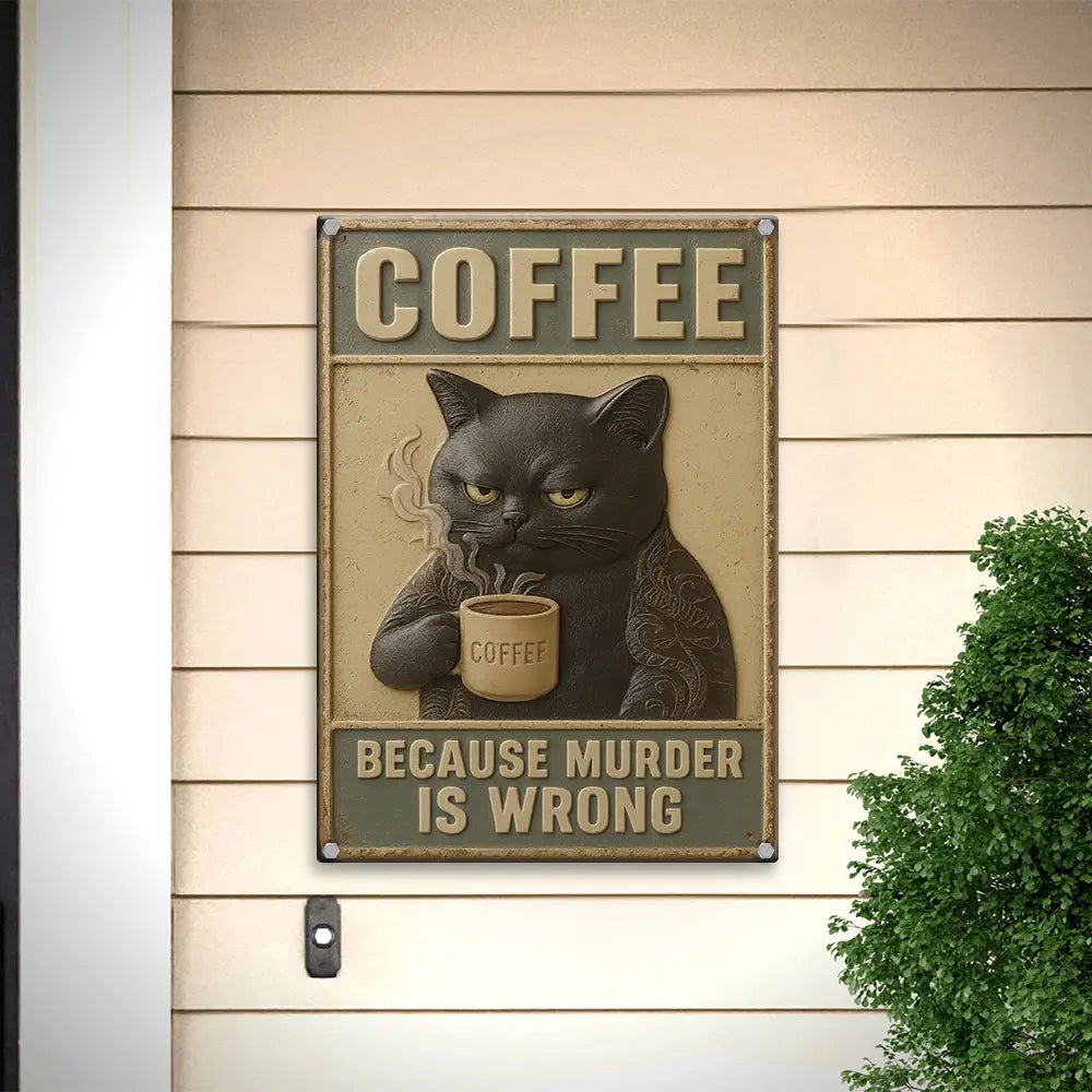 Funny Cat Metal Sign, Because Murder is Wrong Metal Sign