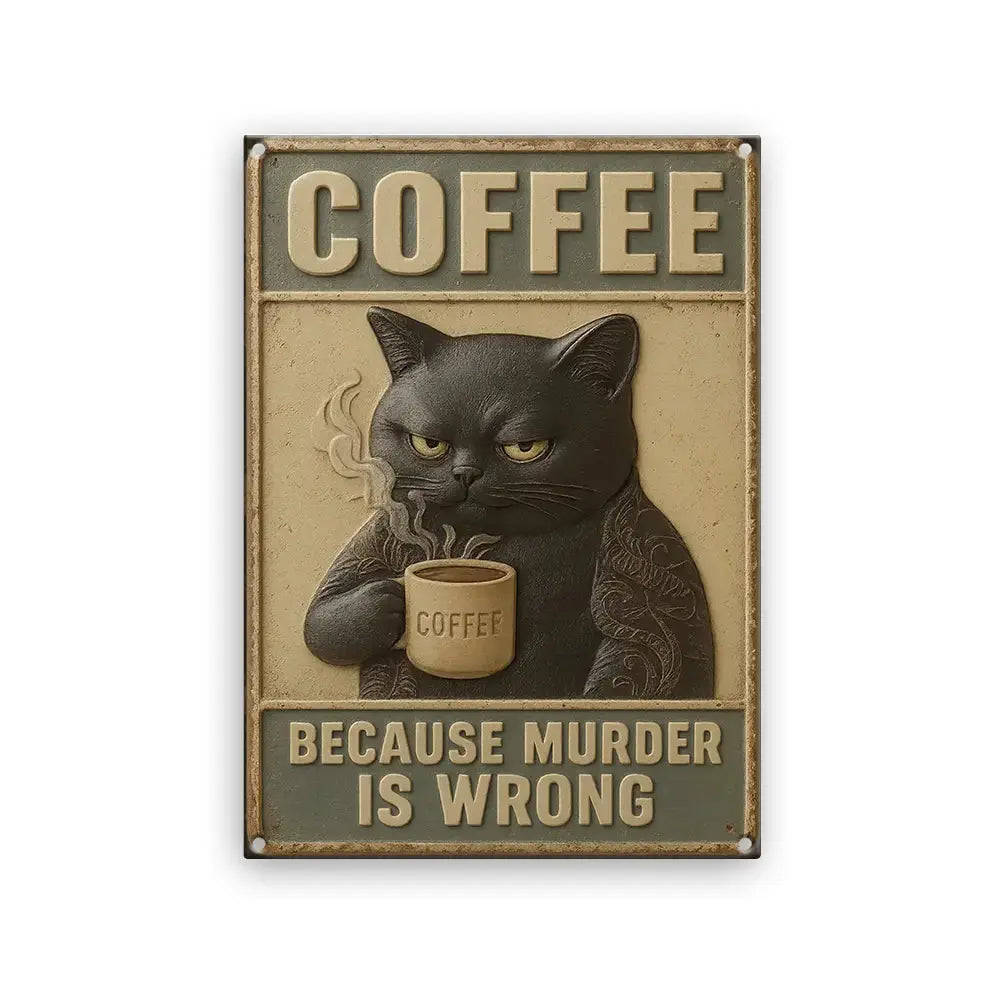 Funny Cat Metal Sign, Because Murder is Wrong Metal Sign Duconspace