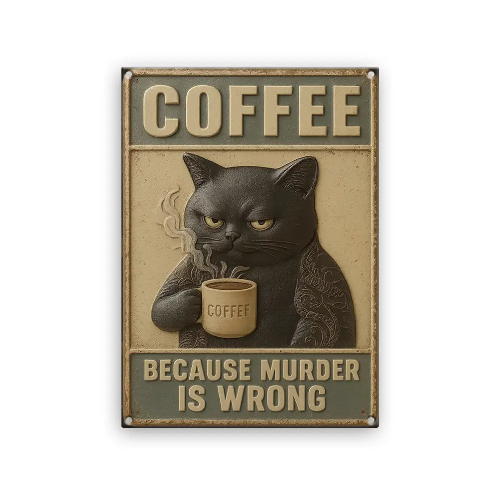 Funny Cat Metal Sign, Because Murder is Wrong Metal Sign