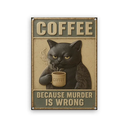 Funny Cat Metal Sign, Because Murder is Wrong Metal Sign