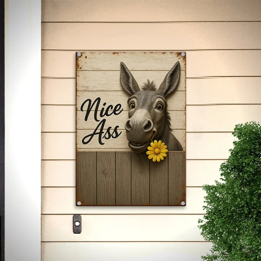 Funny Donkey Sunflower Bathroom Metal Sign