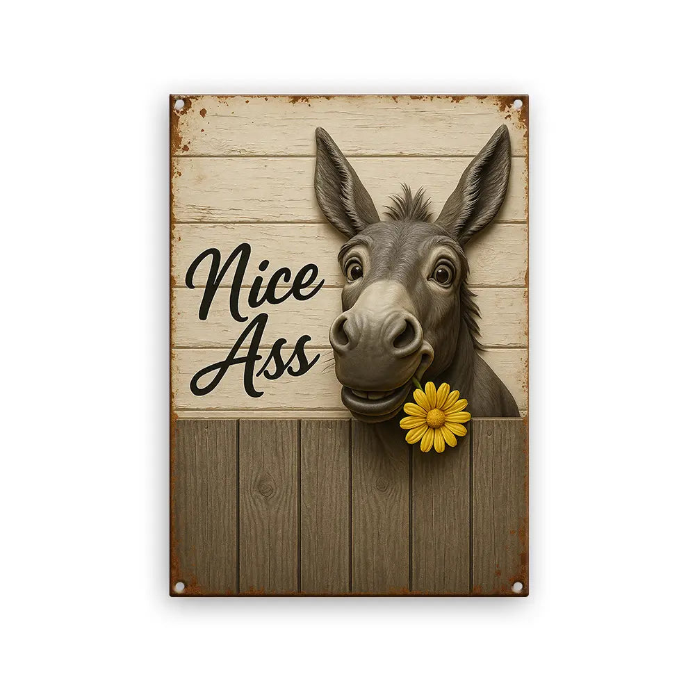 Funny Donkey Sunflower Bathroom Metal Sign