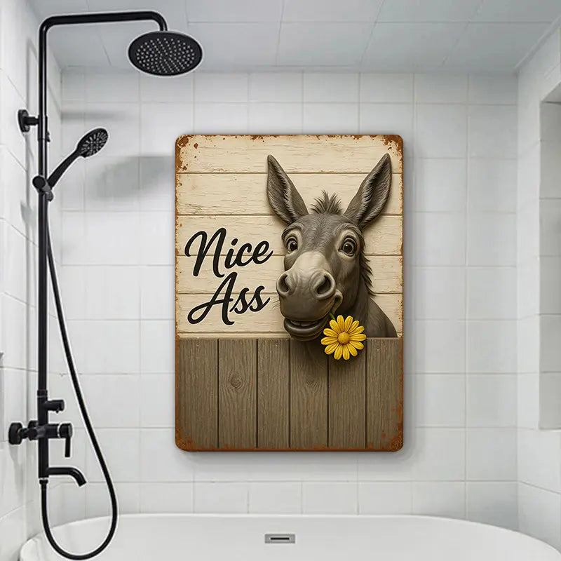 Funny Donkey Sunflower Bathroom Metal Sign