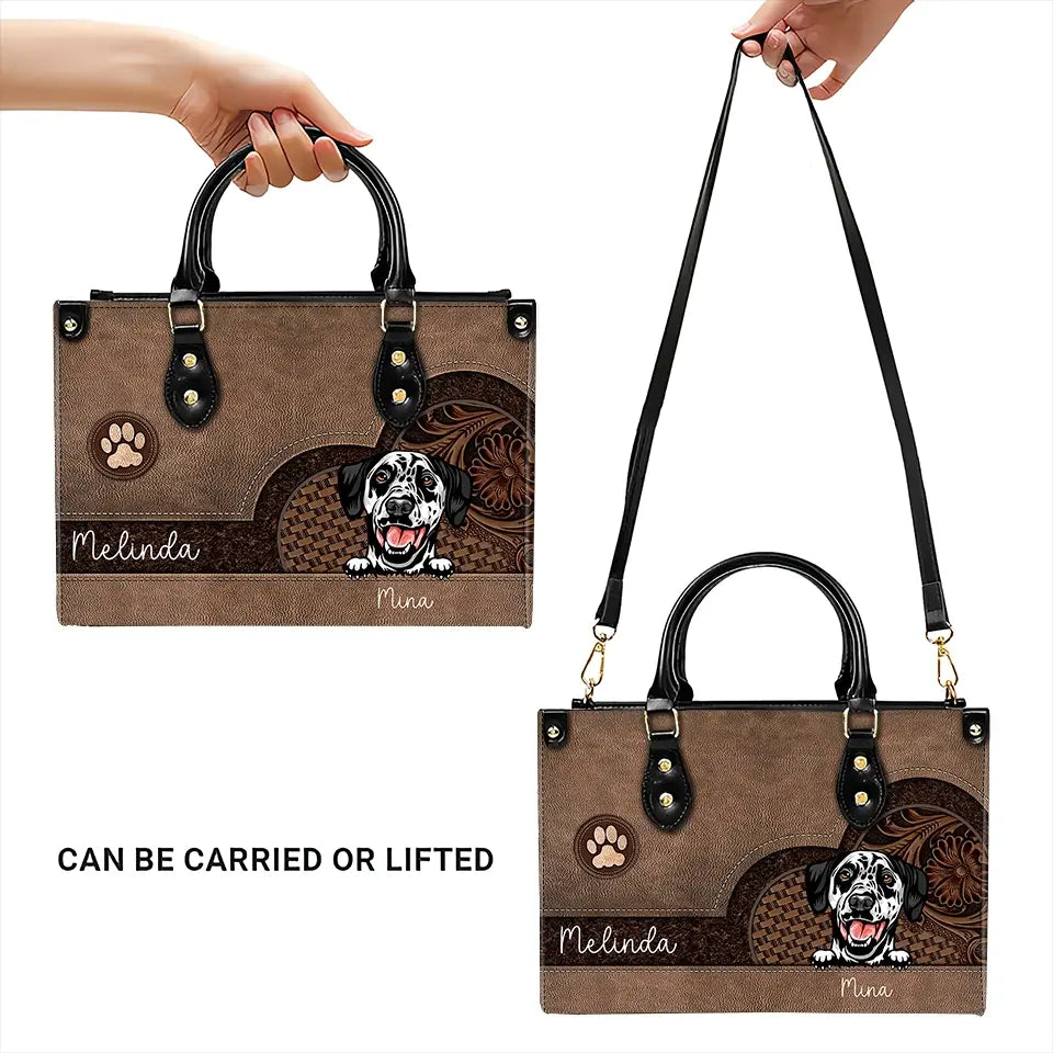 Fur-Ever by My Side – Dog Personalized Leather Handbag, Custom Gift for Dog Moms, Dog Dads, and Pet Lovers