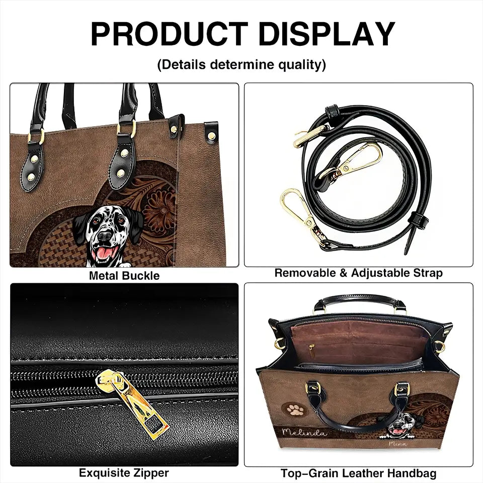 Fur-Ever by My Side – Dog Personalized Leather Handbag, Custom Gift for Dog Moms, Dog Dads, and Pet Lovers