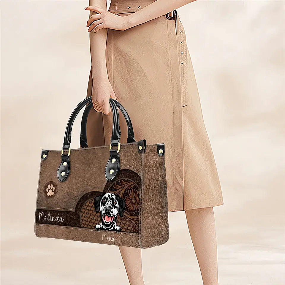 Fur-Ever by My Side – Dog Personalized Leather Handbag, Custom Gift for Dog Moms, Dog Dads, and Pet Lovers