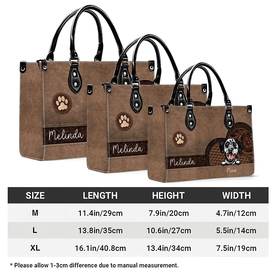 Fur-Ever by My Side – Dog Personalized Leather Handbag, Custom Gift for Dog Moms, Dog Dads, and Pet Lovers