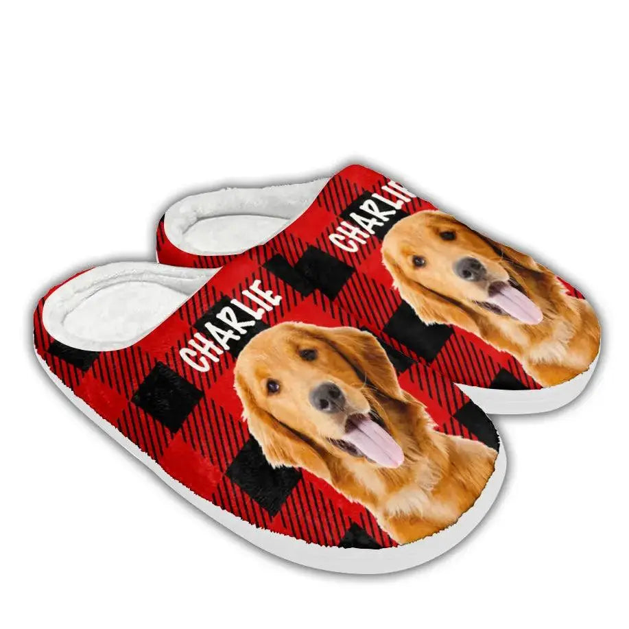 Personalized Fluffy Slippers - "Happiness Is a Warm Puppy" Custom Dog & Cat Photo Slippers - Gift For Pet Owners, Pet Lovers Printbelle
