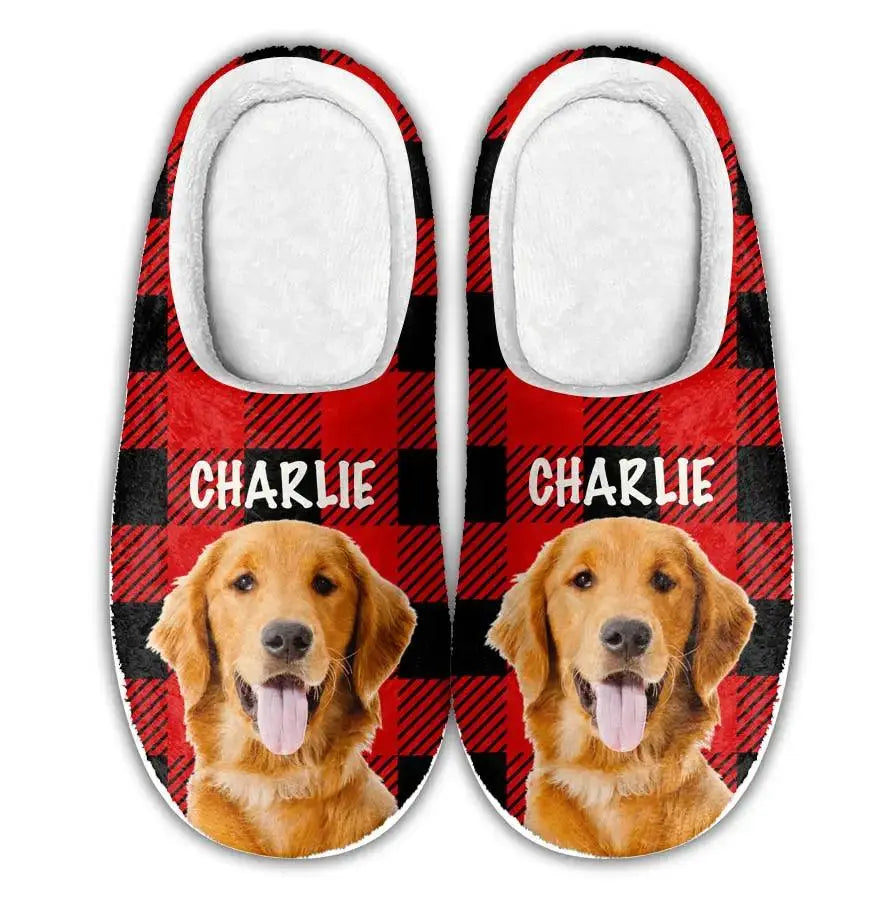 Personalized Fluffy Slippers - "Happiness Is a Warm Puppy" Custom Dog & Cat Photo Slippers - Gift For Pet Owners, Pet Lovers Printbelle