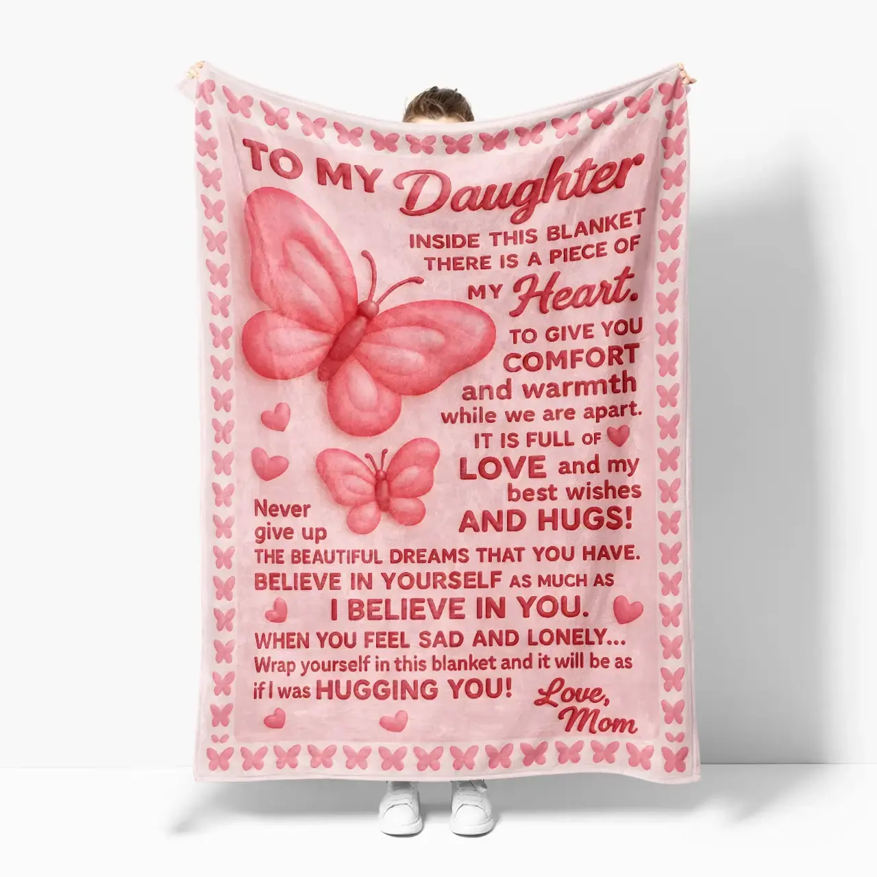 Gift for Dauhghter - To my Daughter Pink 3D Butterflies Blanket Duconspace