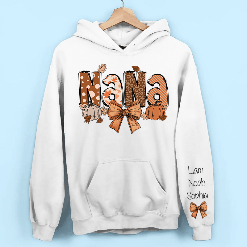 Custom Fall Nana, Mimi, Gigi Sweatshirt & Hoodie – Personalized with Grandchildren's Names on Sleeves