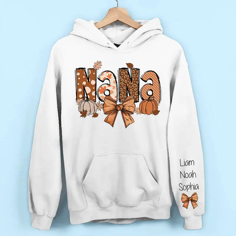 Custom Fall Nana, Mimi, Gigi Sweatshirt & Hoodie – Personalized with Grandchildren's Names on Sleeves Dreamship