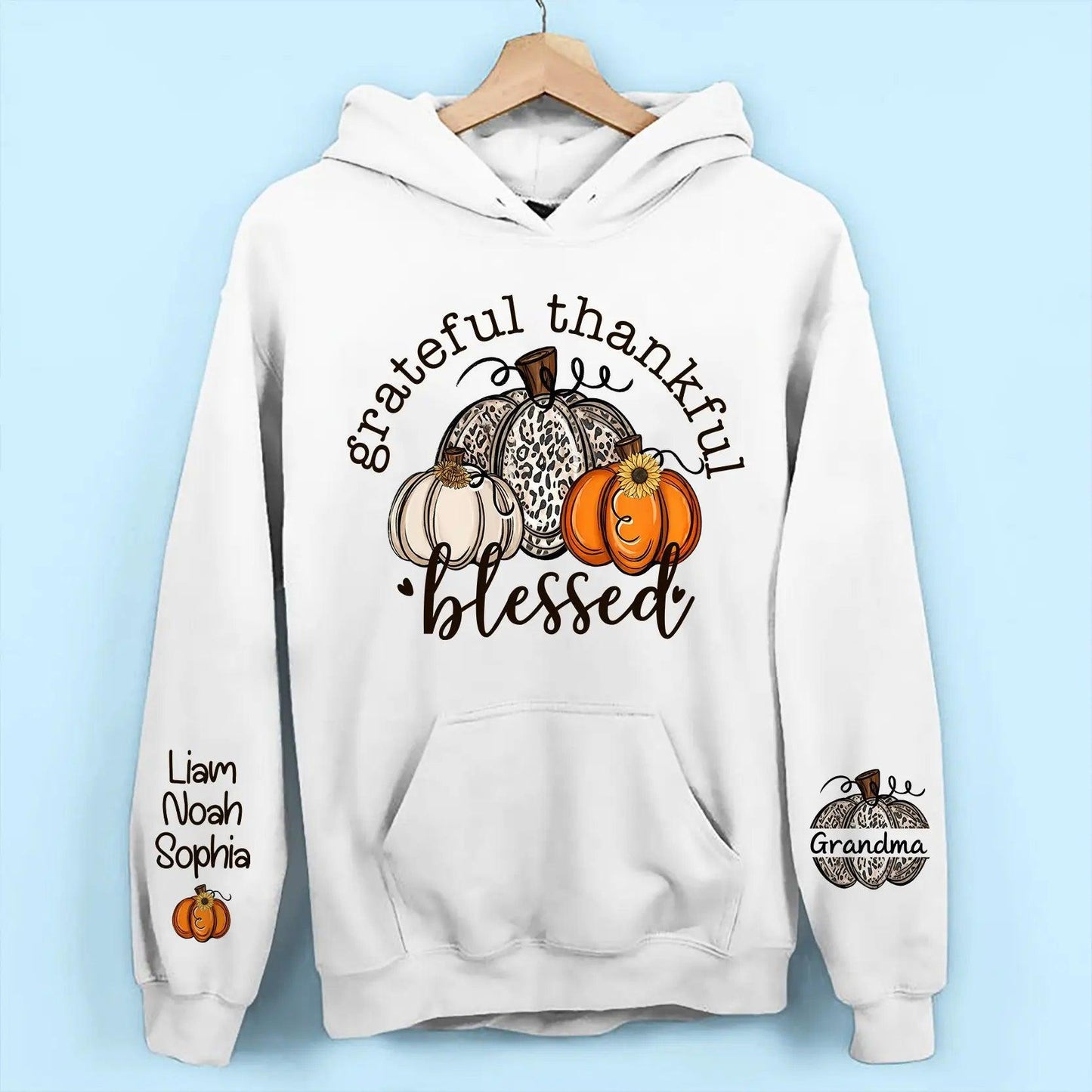 Grateful Thankful Blessed Nana, Mimi, Gigi Sweatshirt & Hoodie – Personalized with Grandchildren's Names on Sleeves