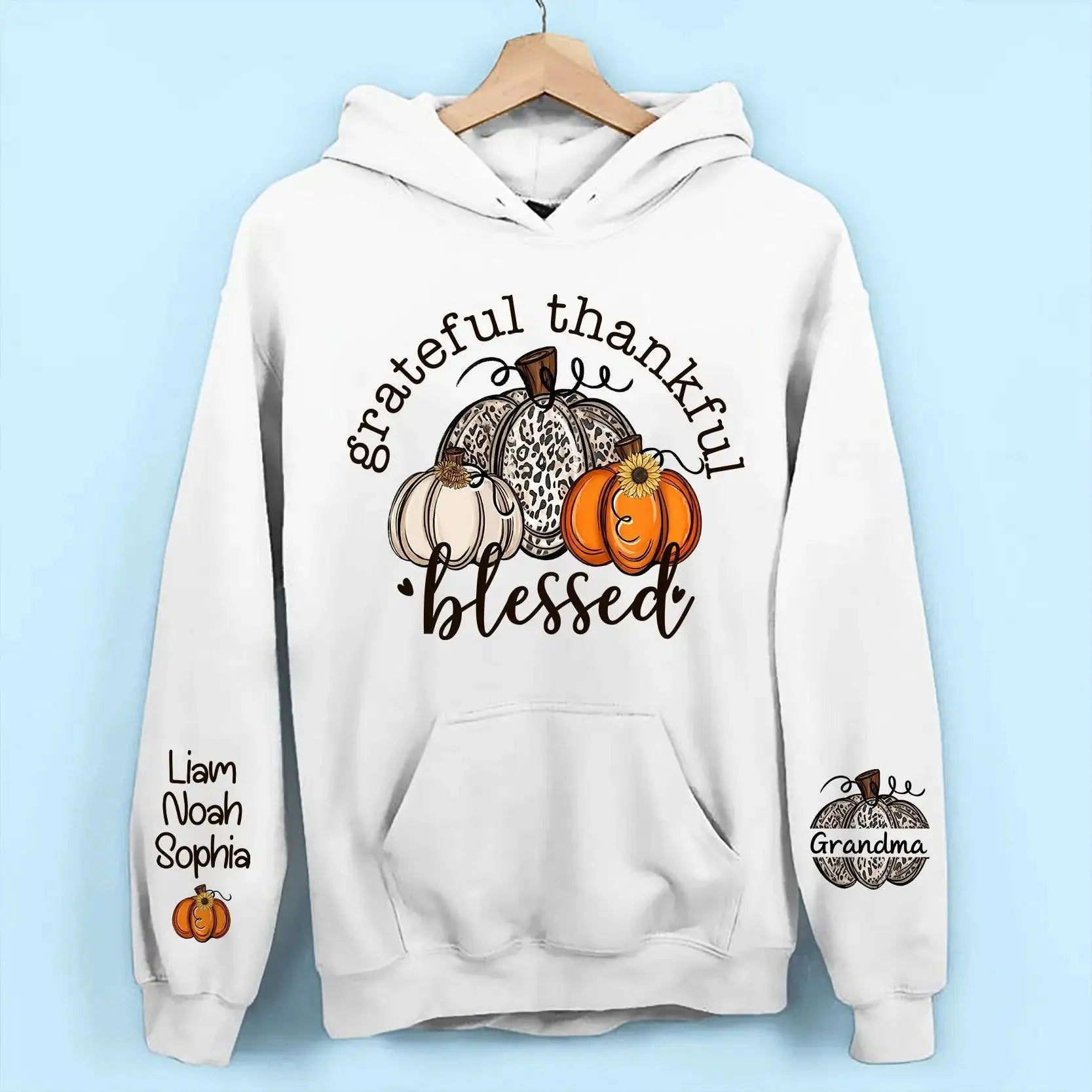 Grateful Thankful Blessed Nana, Mimi, Gigi Sweatshirt & Hoodie – Personalized with Grandchildren's Names on Sleeves Dreamship