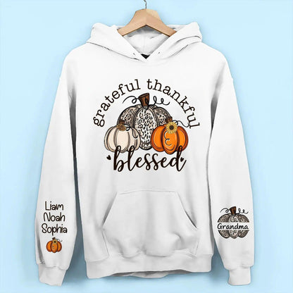 Grateful Thankful Blessed Nana, Mimi, Gigi Sweatshirt & Hoodie – Personalized with Grandchildren's Names on Sleeves