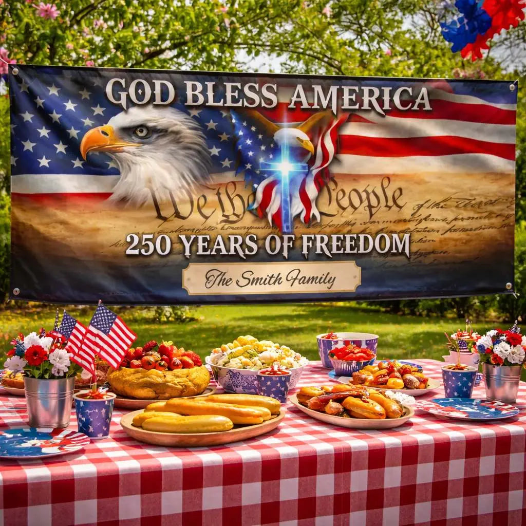 God Bless America 250 – Custom Family Banner Duconspace