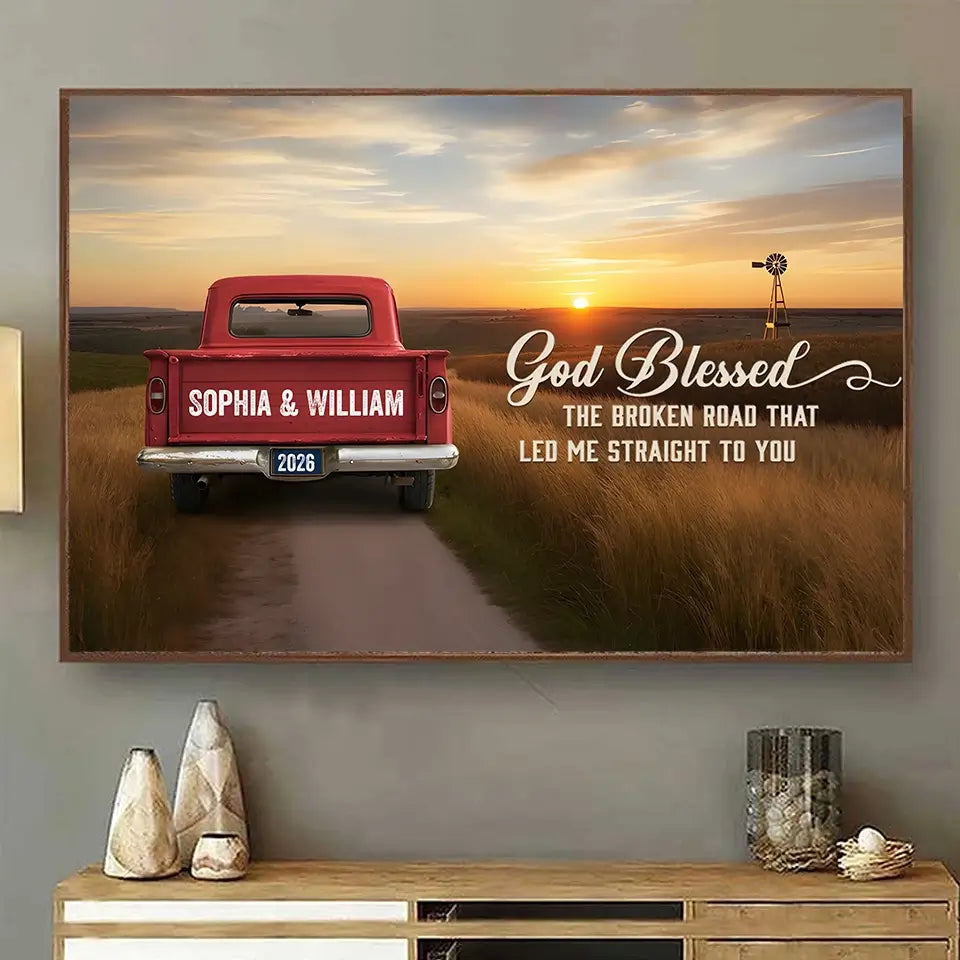 God Blessed the Broken Road Couple - Personalized Gift for Couples on Anniversary, Valentine's Day