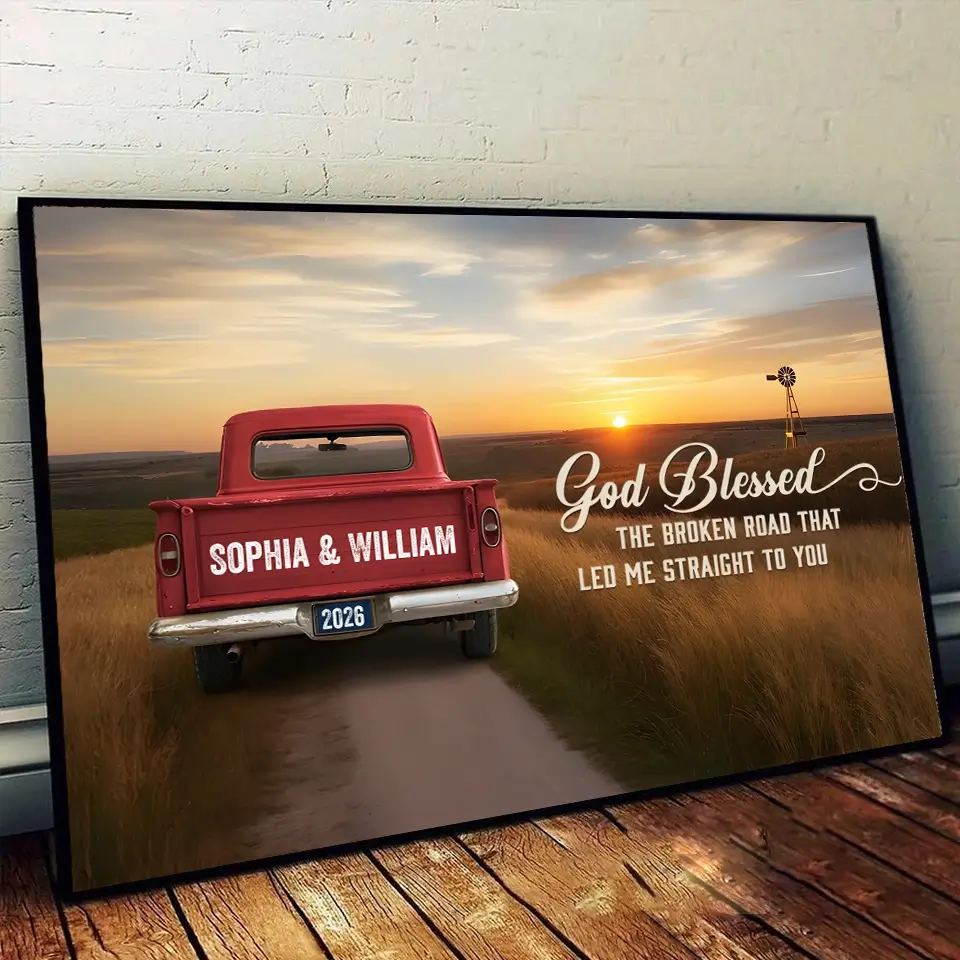 God Blessed the Broken Road Couple - Personalized Gift for Couples on Anniversary, Valentine's Day