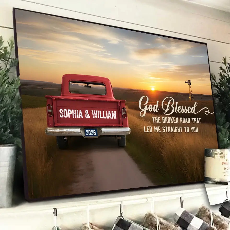 God Blessed the Broken Road Couple - Personalized Gift for Couples on Anniversary, Valentine's Day