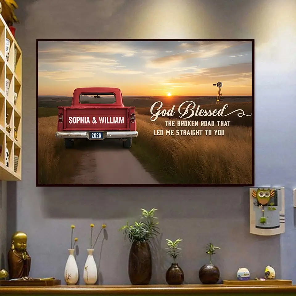 God Blessed the Broken Road Couple - Personalized Gift for Couples on Anniversary, Valentine's Day