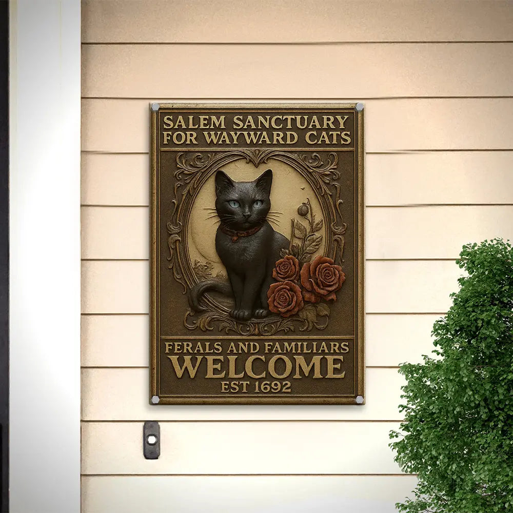 Gothic Black Cat Metal Sign, Vintage Antique Metal Signs