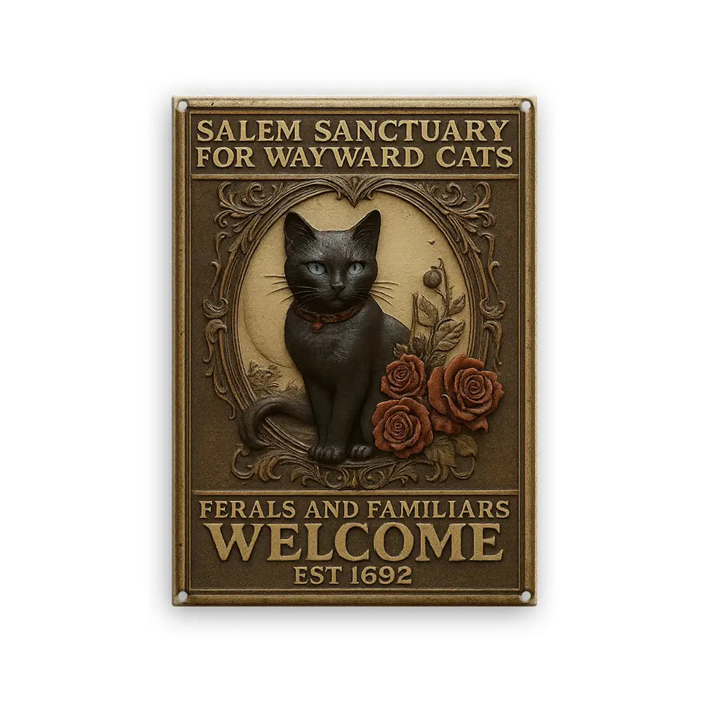 Gothic Black Cat Metal Sign, Vintage Antique Metal Signs