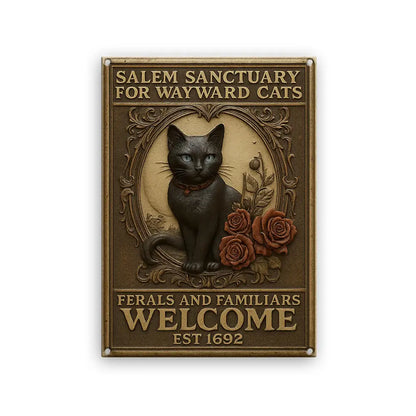 Gothic Black Cat Metal Sign, Vintage Antique Metal Signs
