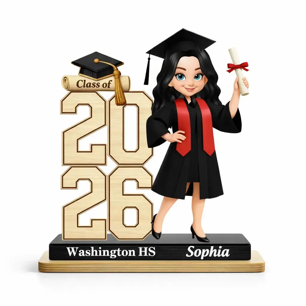 Graduation Girl Character on Wood Sign - Personalized Gift for Class of 2026 Duconspace