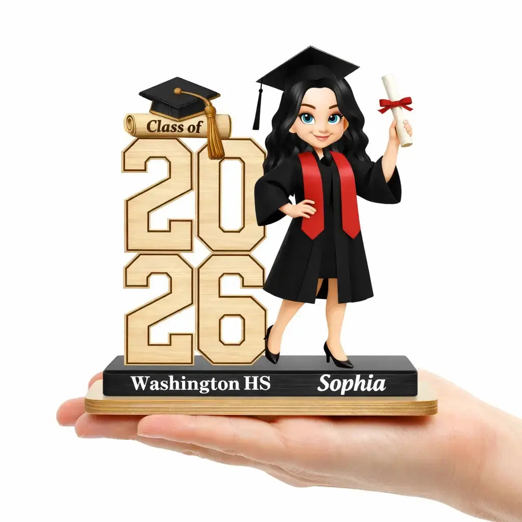 Graduation Girl Character on Wood Sign - Personalized Gift for Class of 2026 Duconspace