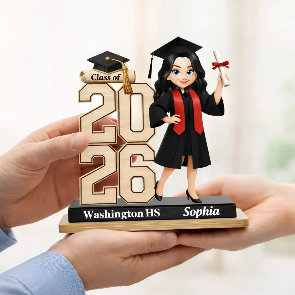 Graduation Girl Character on Wood Sign - Personalized Gift for Class of 2026 Duconspace