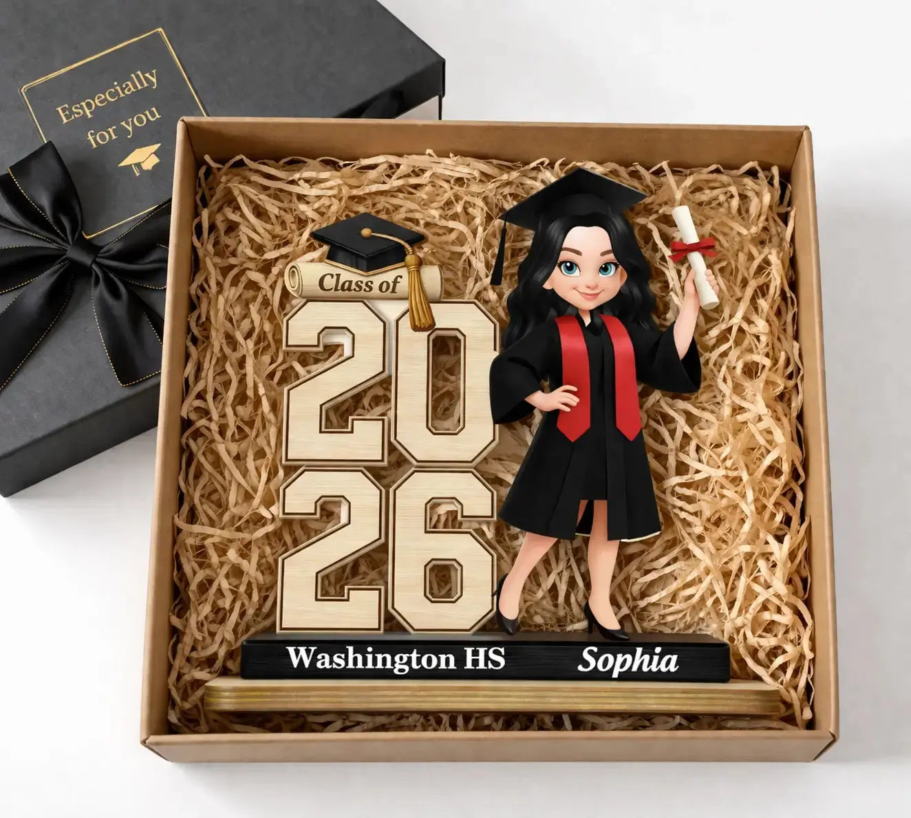 Graduation Girl Character on Wood Sign - Personalized Gift for Class of 2026 Duconspace