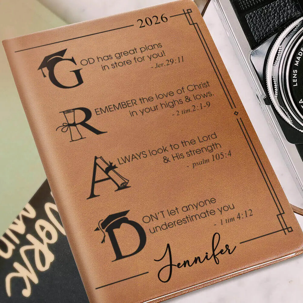 Graduation Motivation Custom Leather Journal, God Has Great Plans For You - Duconspace