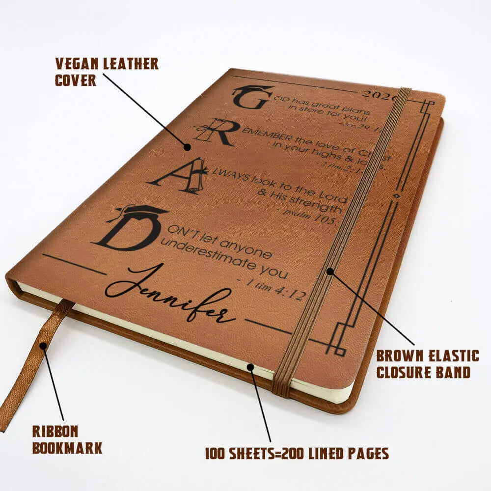 Graduation Motivation Custom Leather Journal, God Has Great Plans For You - Duconspace